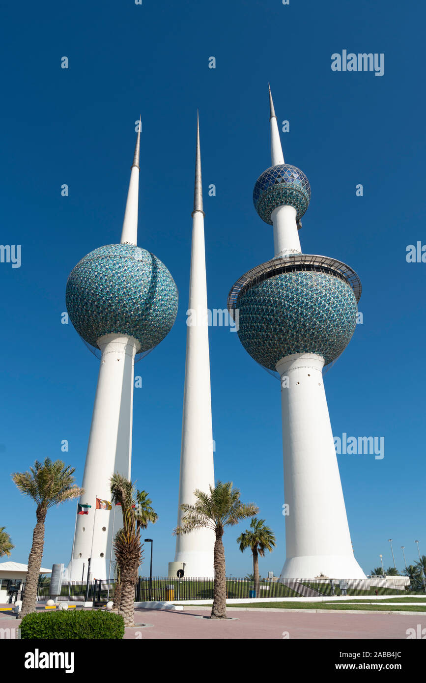View of Kuwait Towers in Kuwait City, Kuwait Stock Photo