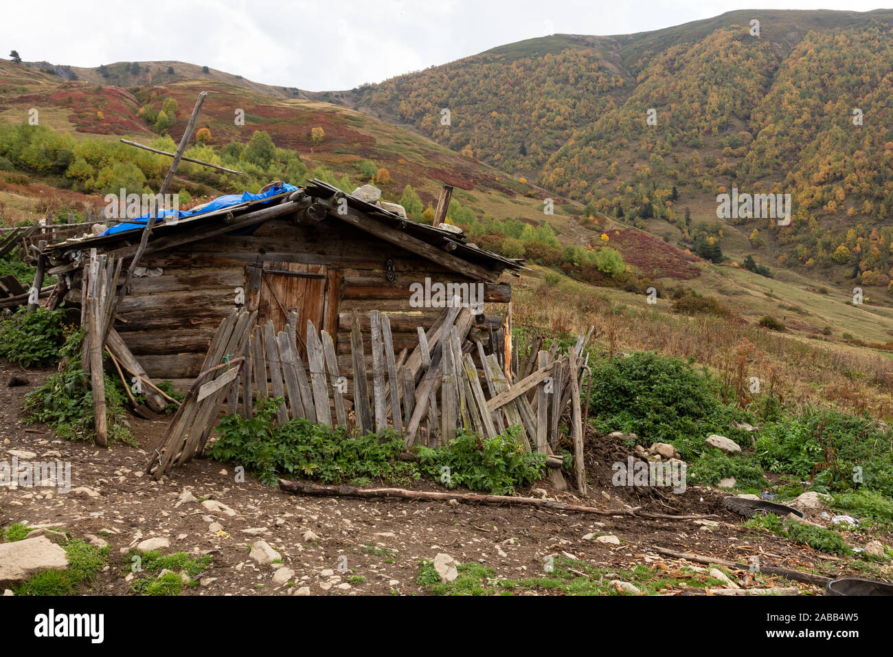 Mountainous Caucasus landscape in Svaneti region of Georgia. Stock Photo