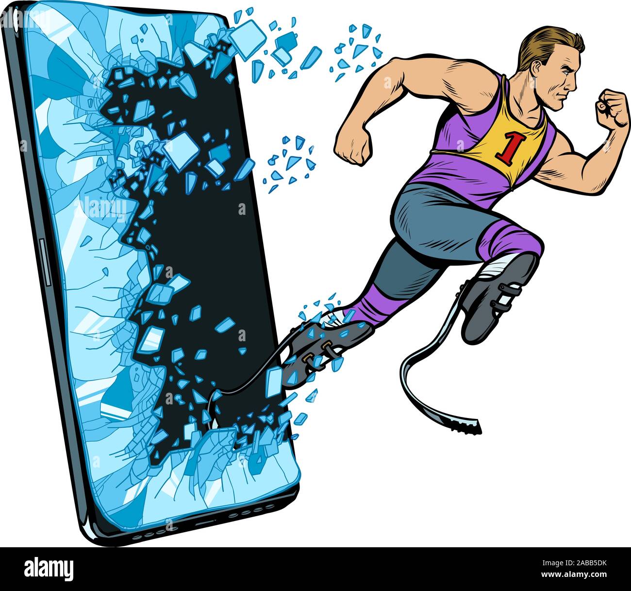 Legless Man Running legless male athlete running with a prosthetic Phone gadget smartphone ...