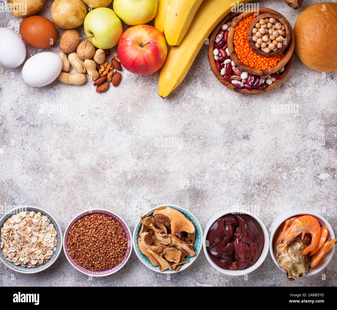 Healthy product sources of iron Stock Photo