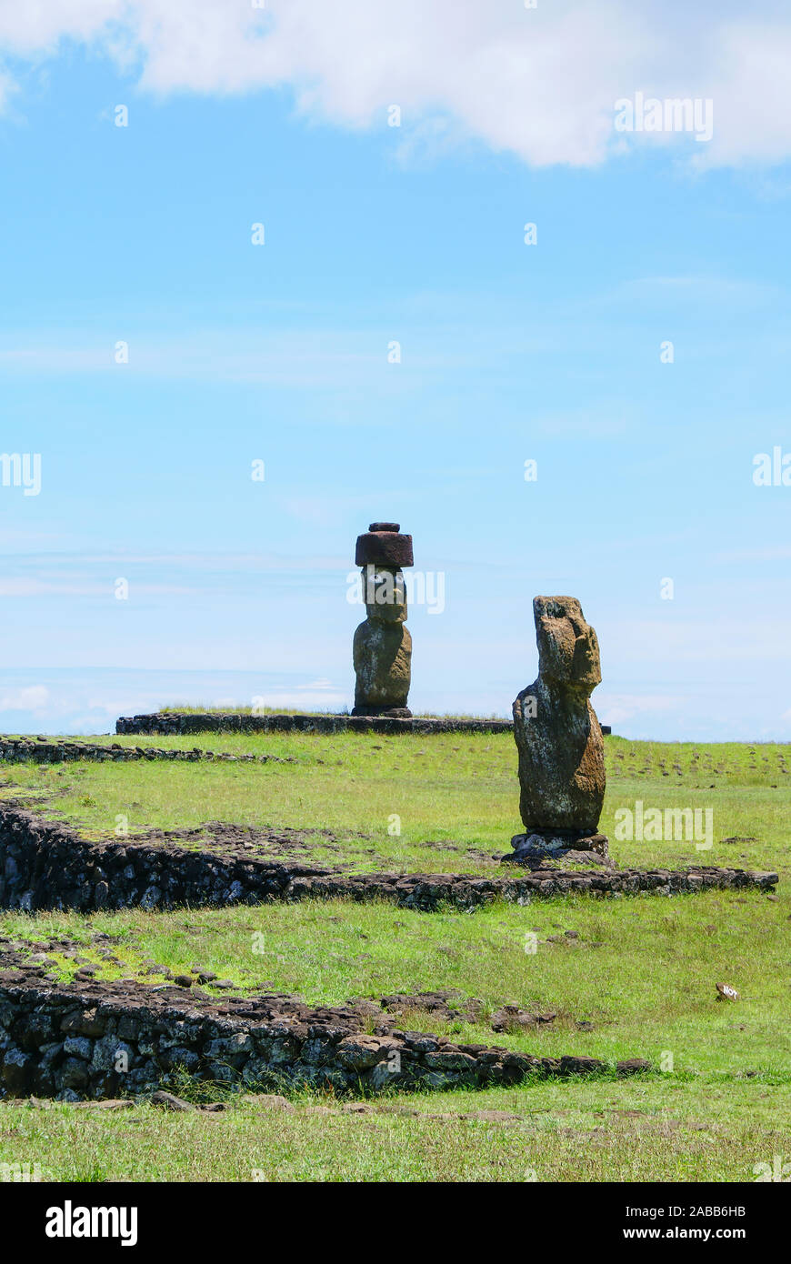 Moai on Easter Island, Rapa Nui; Valparaíso Region; Chile; Isla de Pascua. Stock Photo