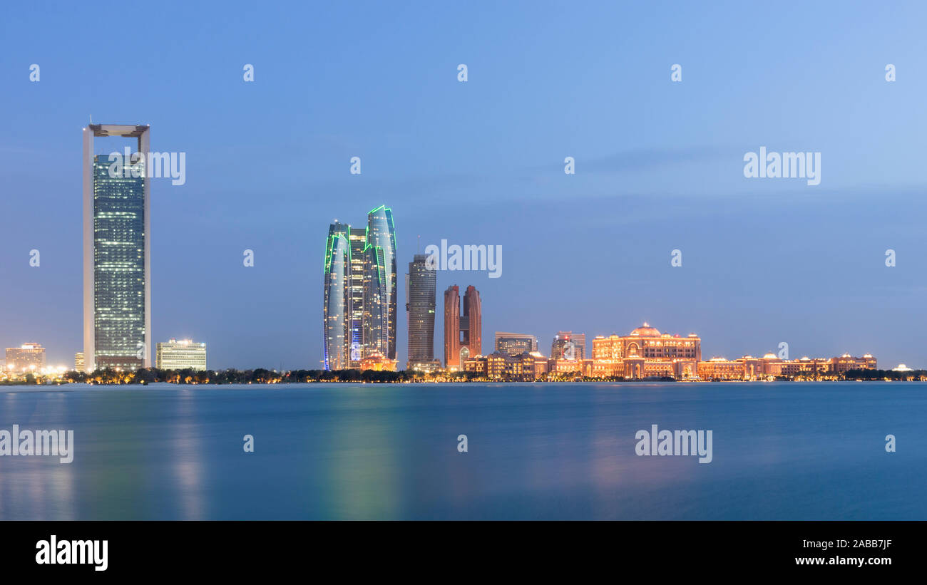 Evening skyline view of Abu Dhabi in United Arab Emirates UAE Stock Photo