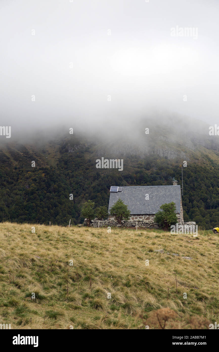 French stone cottage in the mountains,Massif Central, France Stock