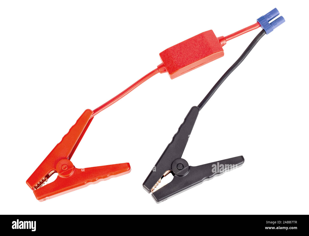 Red and black car battery jumper cable for charger or booster isolated