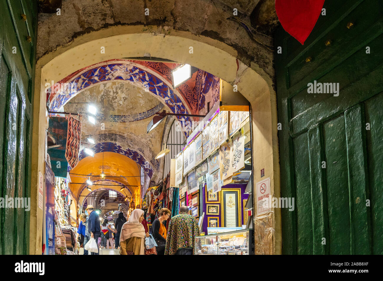 One of the many entrances to the Grand Bazaar in Istanbul, one of the largest and oldest covered markets in the world. Stock Photo