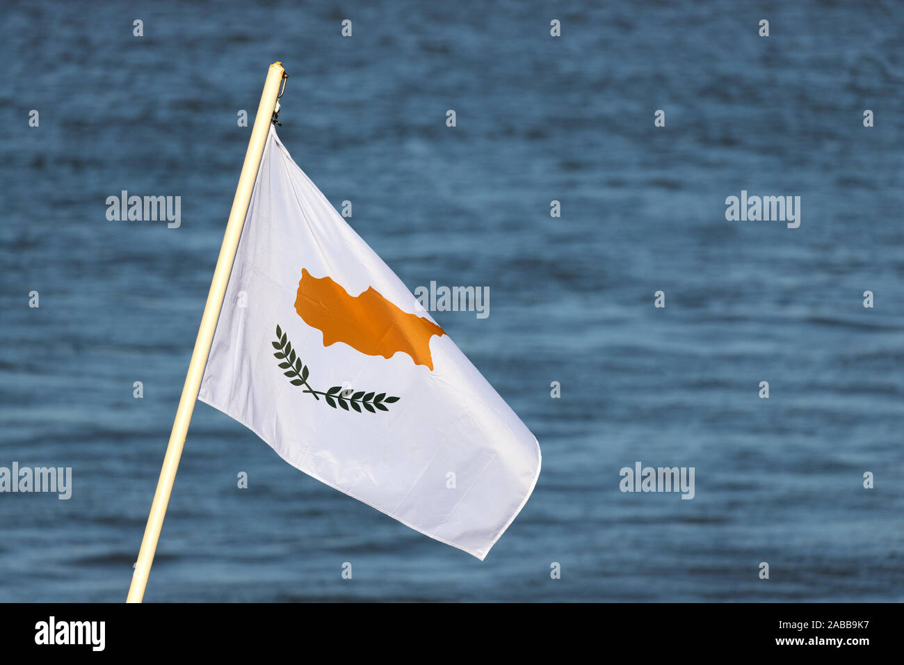 Cypriot flag on the stern of a ship Stock Photo