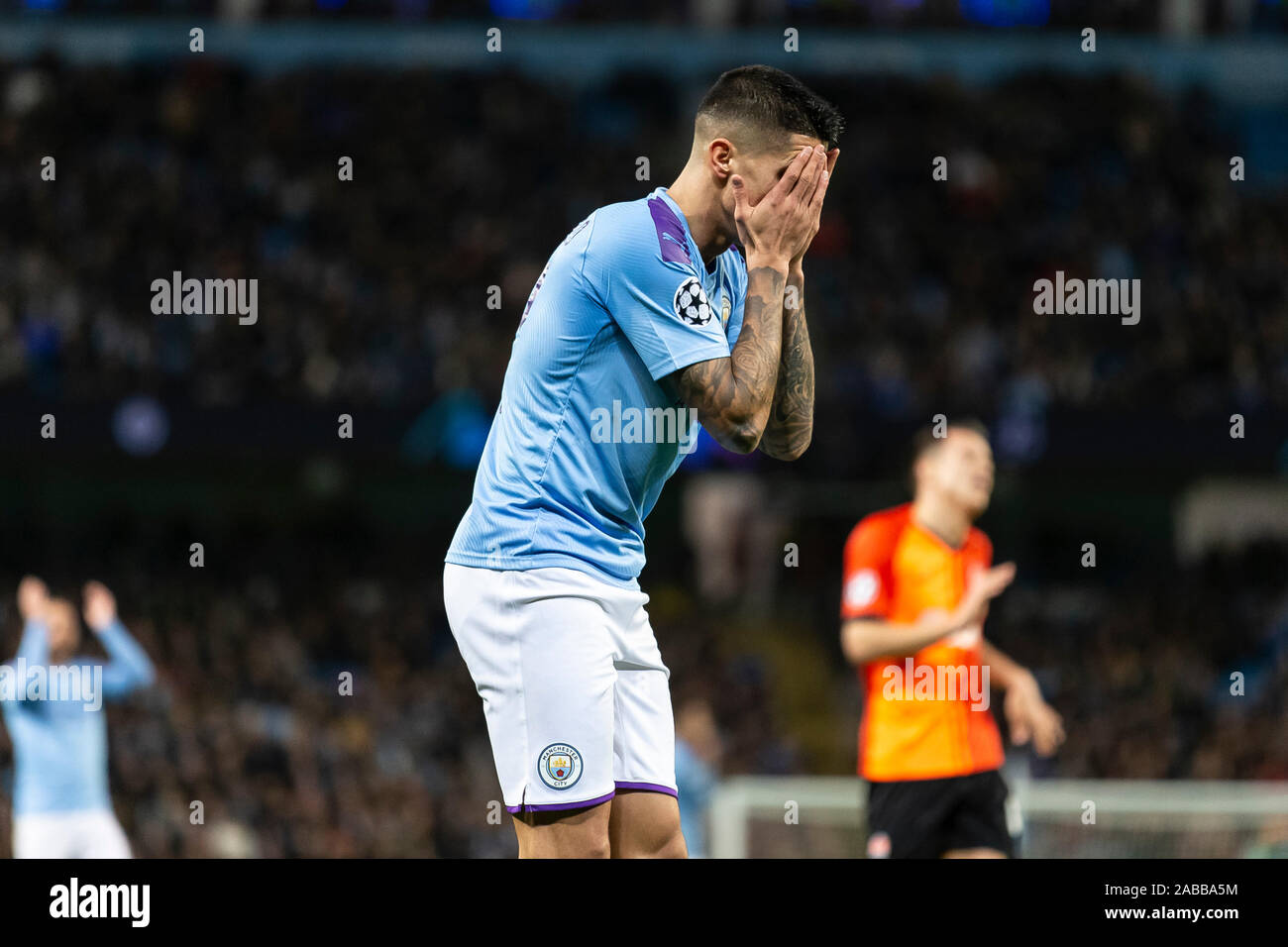 Manchester, UK. 26th Nov, 2019. Joao Cancelo of Manchester City during the UEFA Champions League Group C match between Manchester City and Shakhtar Donetsk at the Etihad Stadium on November 26th 2019 in Manchester, England. (Photo by Daniel Chesterton/phcimages.com) Credit: PHC Images/Alamy Live News Stock Photo