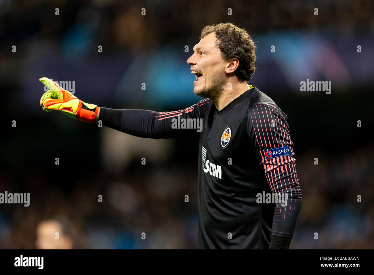Manchester, UK. 26th Nov, 2019. Andriy Pyatov of Shakhtar Donetsk during the UEFA Champions League Group C match between Manchester City and Shakhtar Donetsk at the Etihad Stadium on November 26th 2019 in Manchester, England. (Photo by Daniel Chesterton/phcimages.com) Credit: PHC Images/Alamy Live News Stock Photo