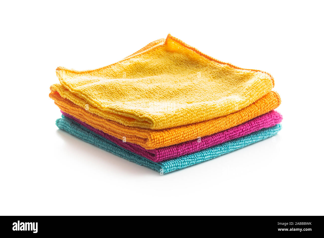 Microfiber cleaning towels isolated on white background. Stock Photo