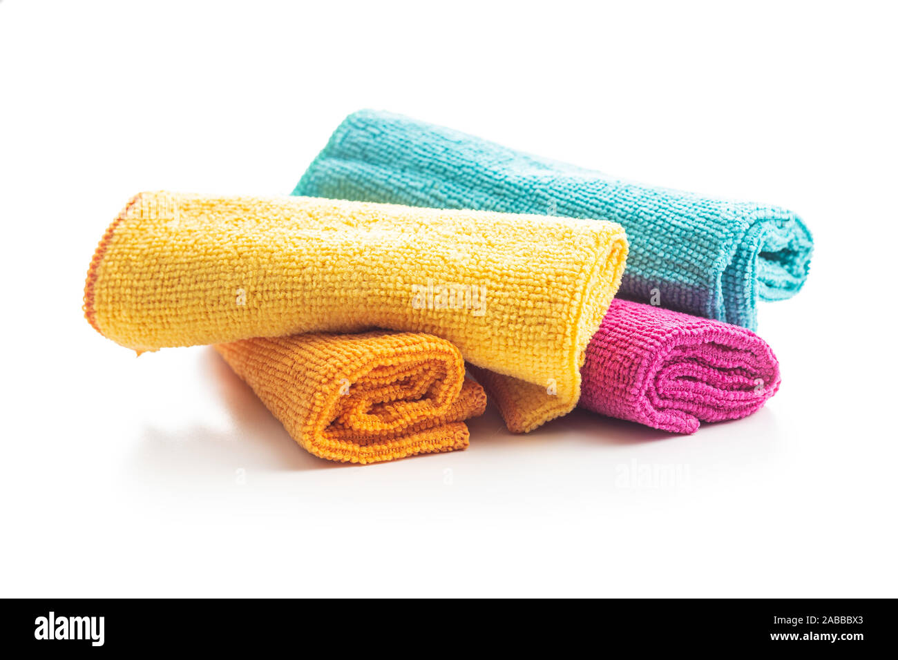 Microfiber cleaning towels isolated on white background. Stock Photo