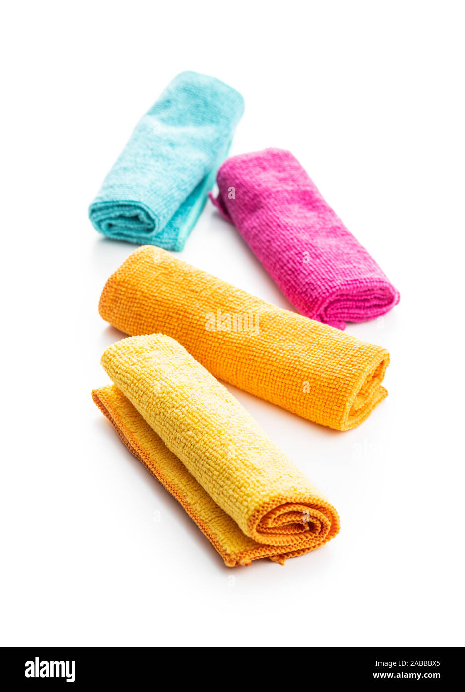 Microfiber cleaning towels isolated on white background. Stock Photo