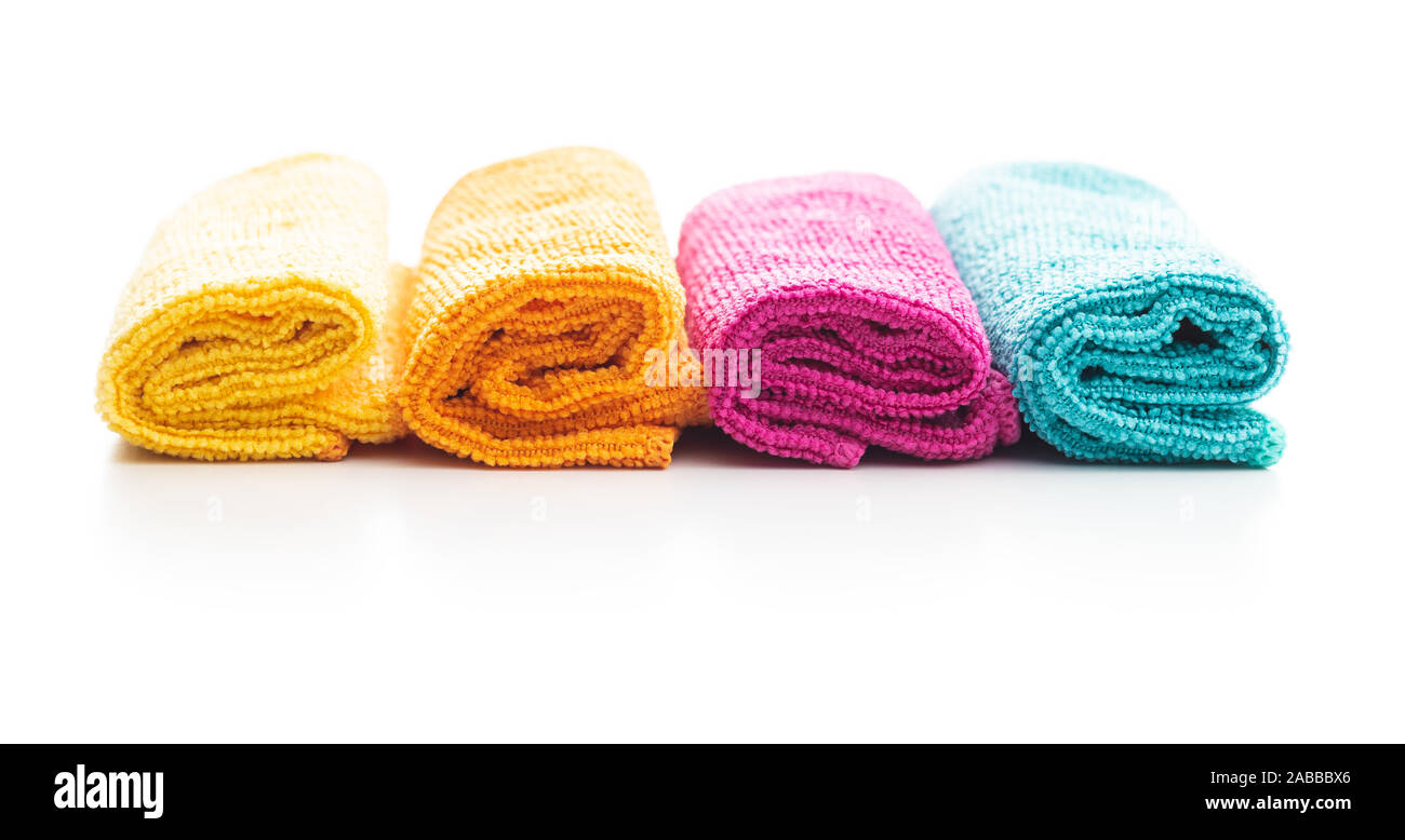 Microfiber cleaning towels isolated on white background. Stock Photo