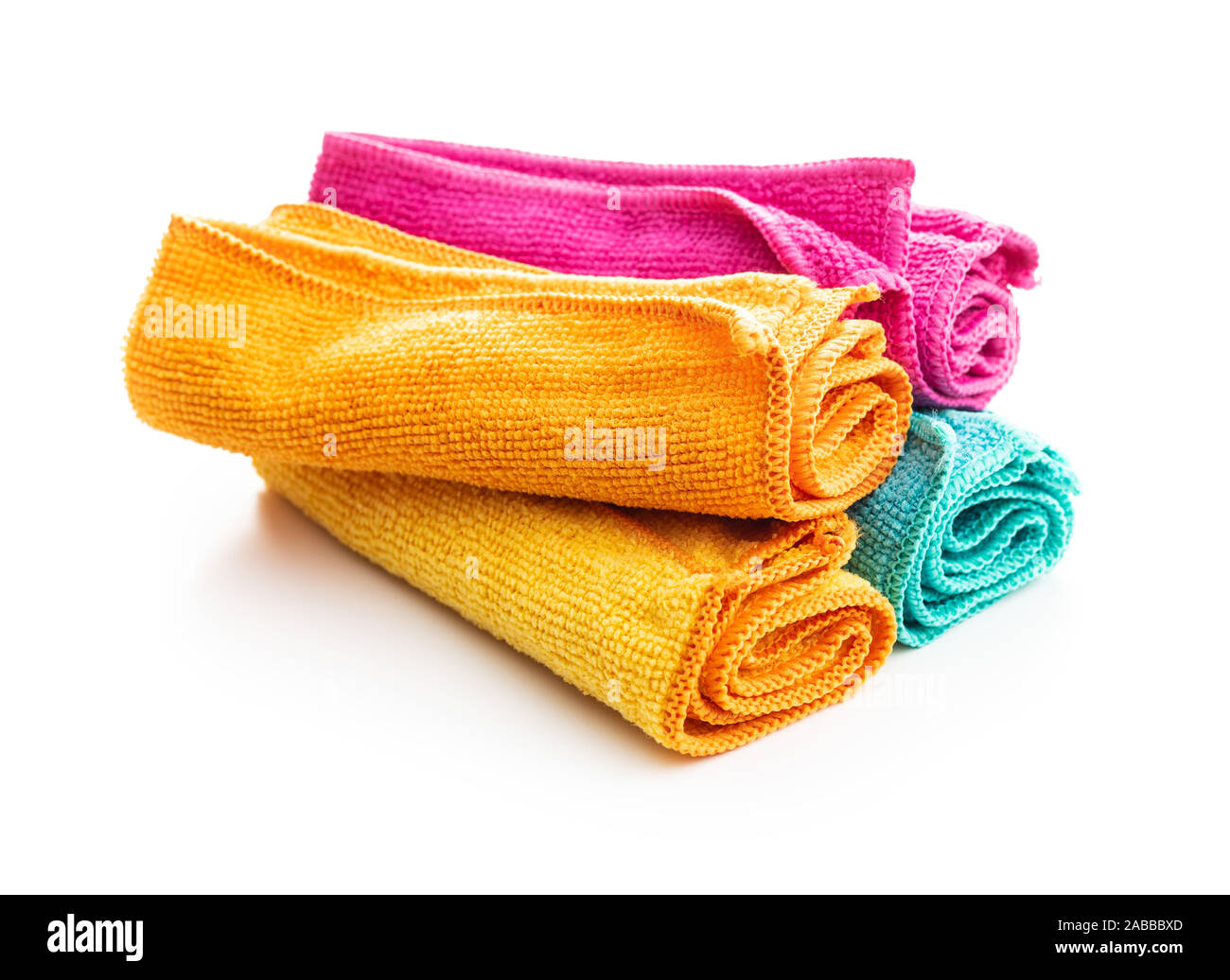 Microfiber cleaning towels isolated on white background. Stock Photo