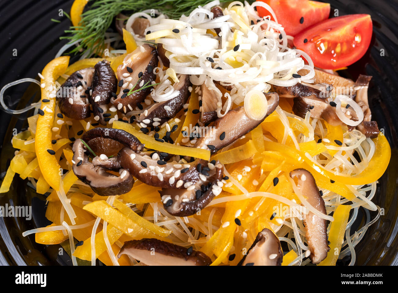 Salad with shiitake mushrooms and potato, with herbs Stock Photo Alamy