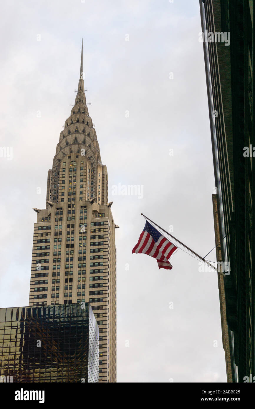 The Chrysler Building is an Art Deco–style skyscraper located on the East Side of Midtown Manhattan in New York City, Stock Photo
