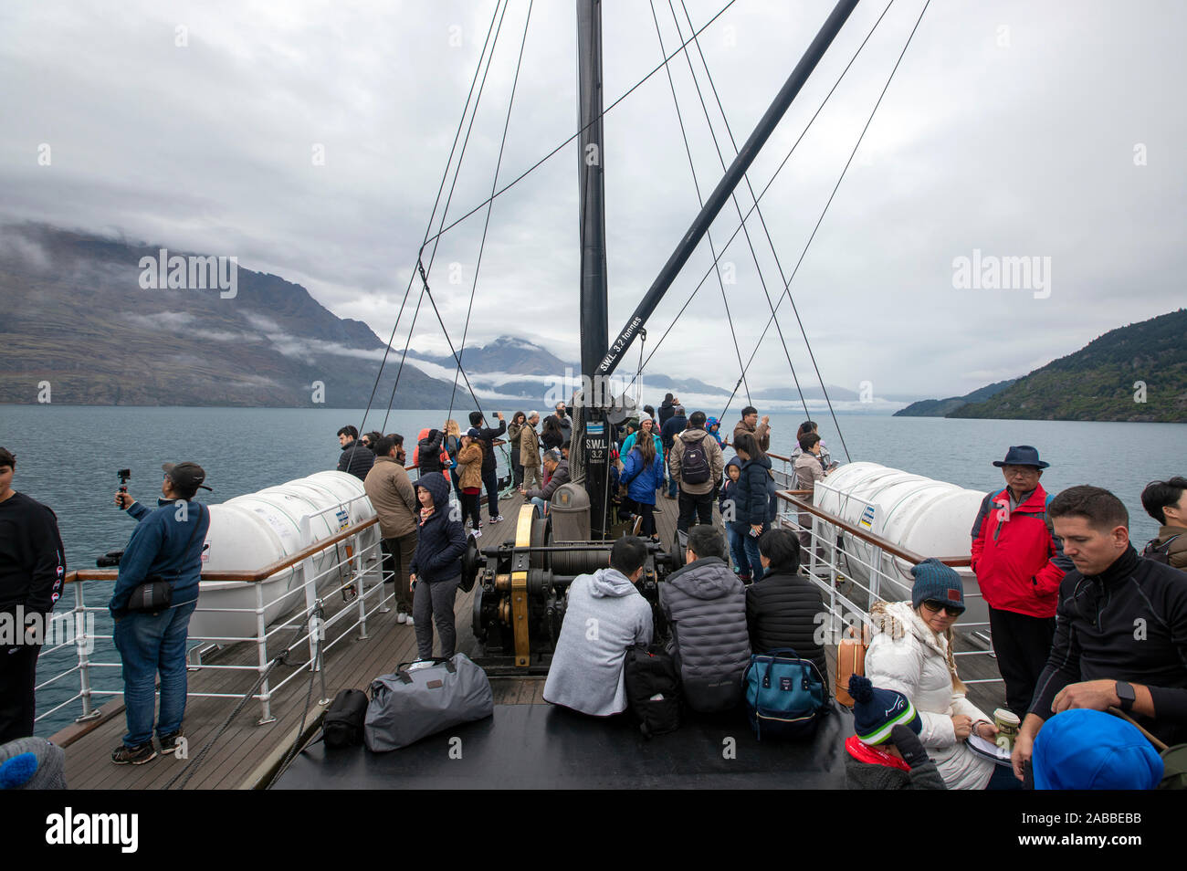 Picture by Tim Cuff - 9 October 2019 - TSS Earnslaw steamship, Lake Waktipu, Queenstown, New Zealand Stock Photo