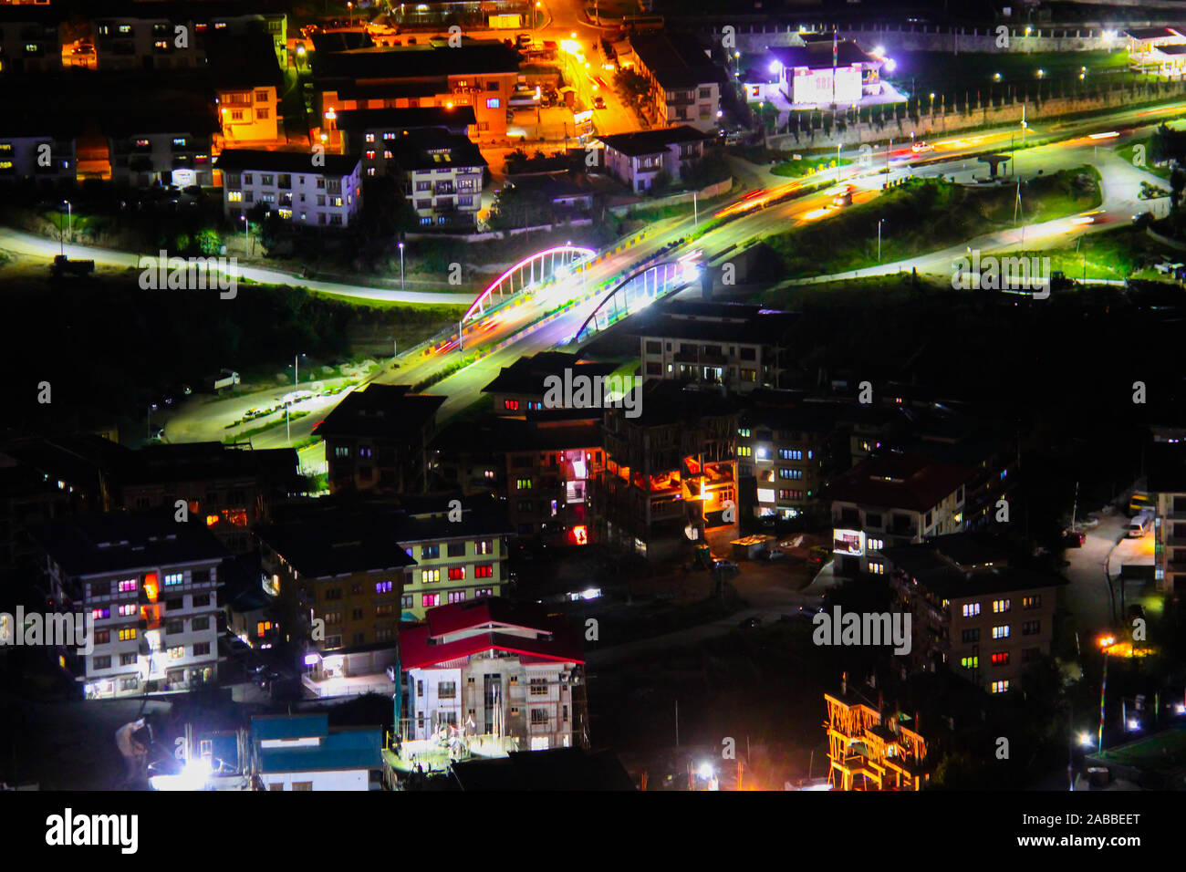 Thimphu City Night View Stock Photo Alamy