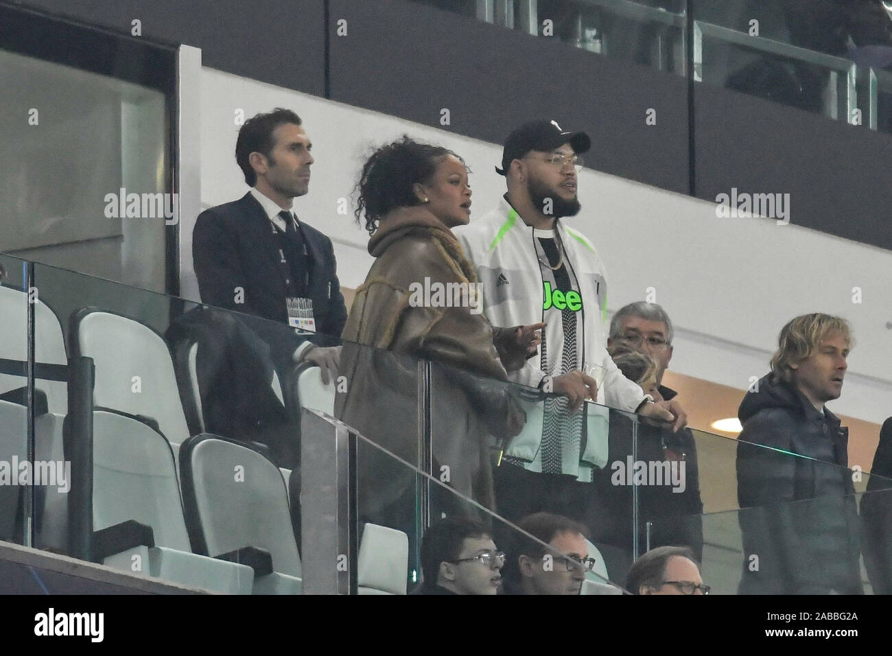 Turin, Italy. 26th Nov, 2019. Rihanna at the Allianz Stadium to see Juventus - Atletico Madrid In the Photo: Robyn Rihanna Fenty Credit: Independent Photo Agency/Alamy Live News Stock Photo