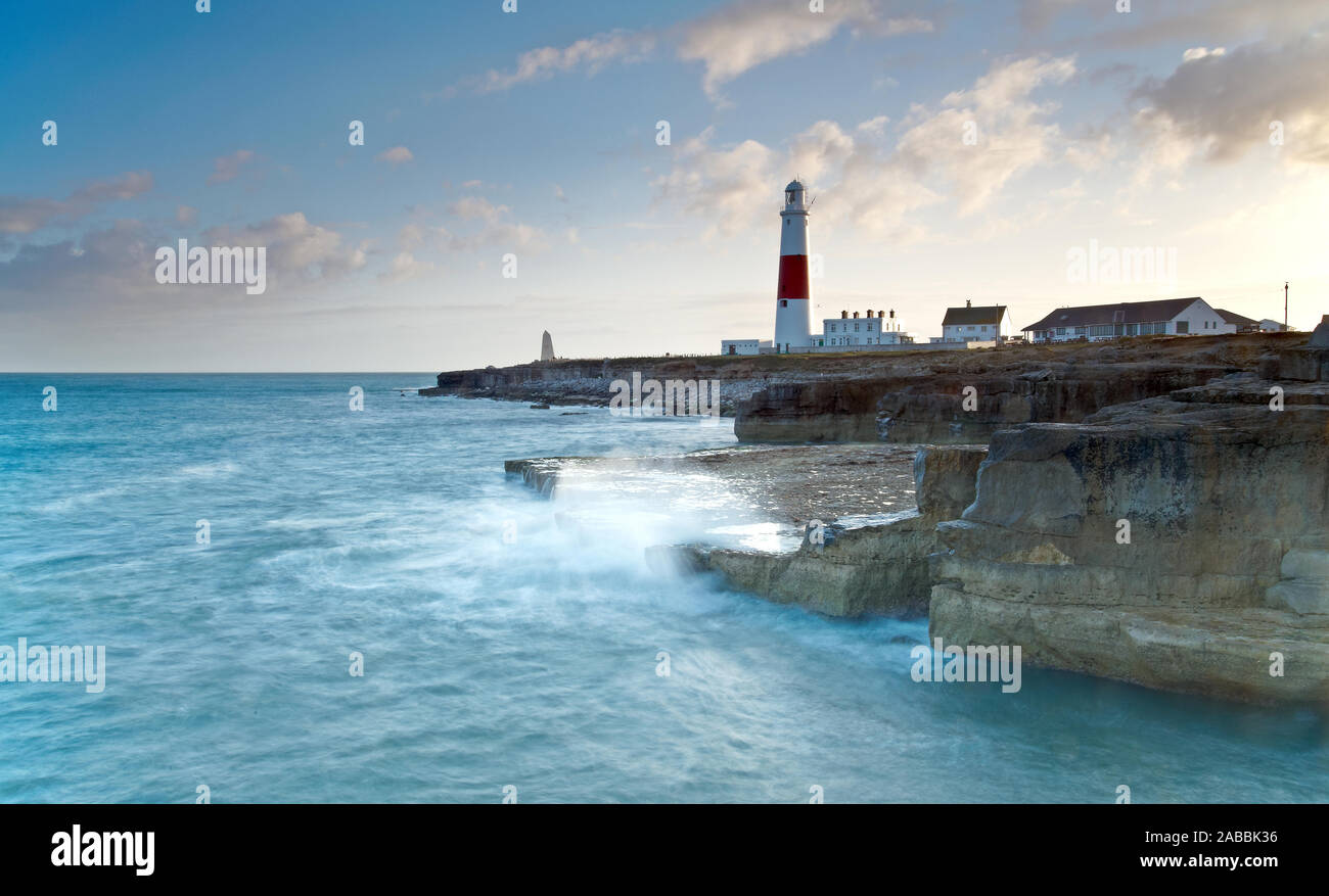 Portland Bill - the iconic lighthouse landmark in the southern county of Dorset in England. Stock Photo