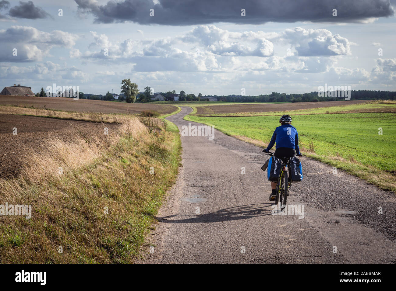 Country road in Zwiniarz village in Ilawa County of Warmian-Masurian Voivodeship in northern Poland Stock Photo