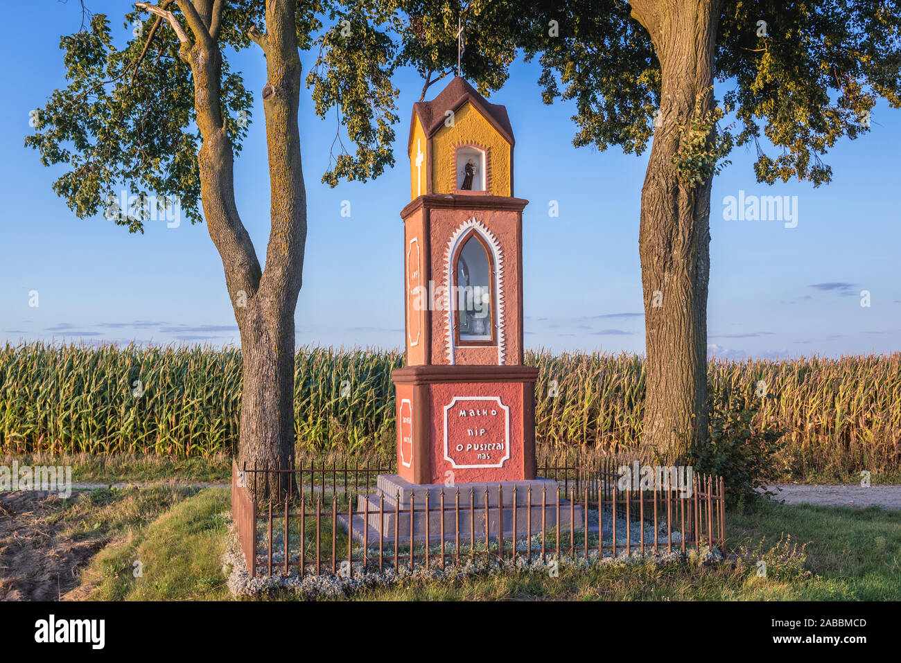 Wayside shrine in rural area of masuria region of Poland Stock Photo
