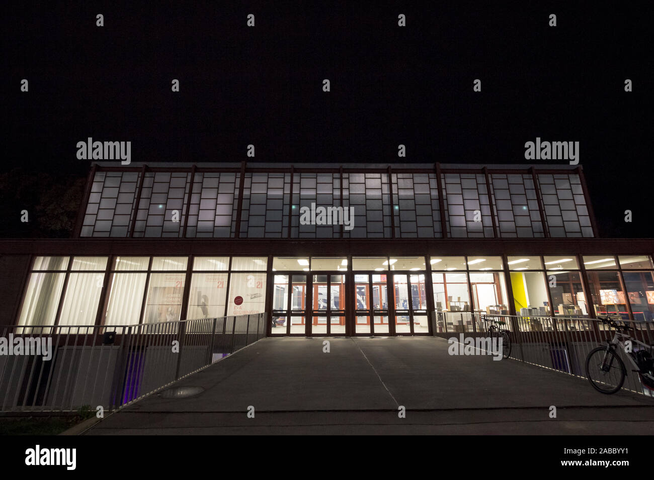 VIENNA, AUSTRIA - NOVEMBER 6, 2019: 21er Haus, also called Belvedere 21 museum, taken at night. Belvedere 21 is a contemporary art museum in the cente Stock Photo