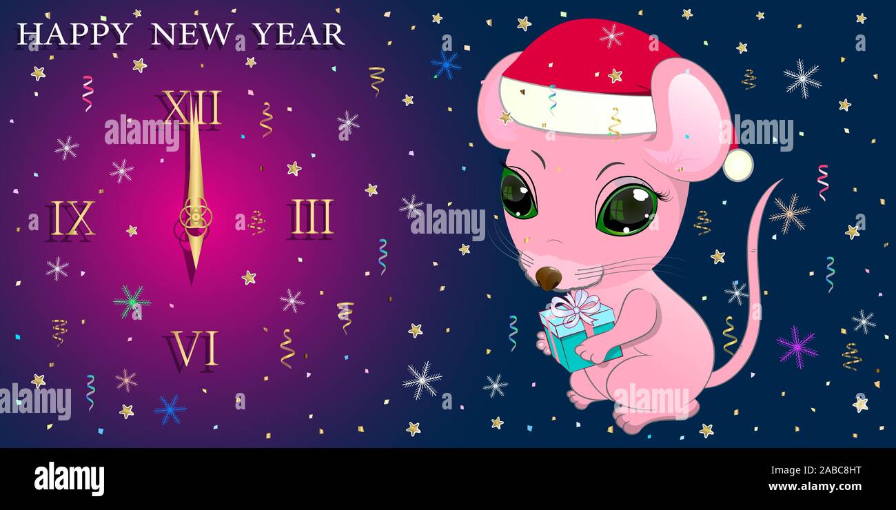 Happy new year greeting card with cute mouse. vector illustration Stock Vector Image & Art - Alamy