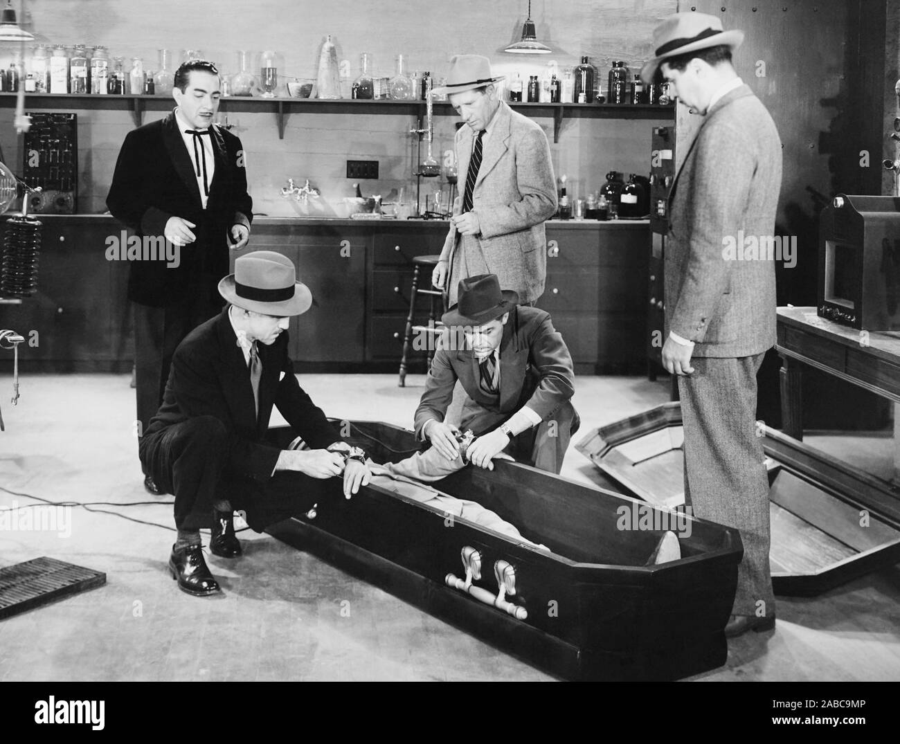 BATMAN, (aka THE BATMAN), standing from left: J. Carrol Naish, Tom London, George J. Lewis, kneeling from left: I. Stanford Jolley, Jack Ingram, 1943 Stock Photo