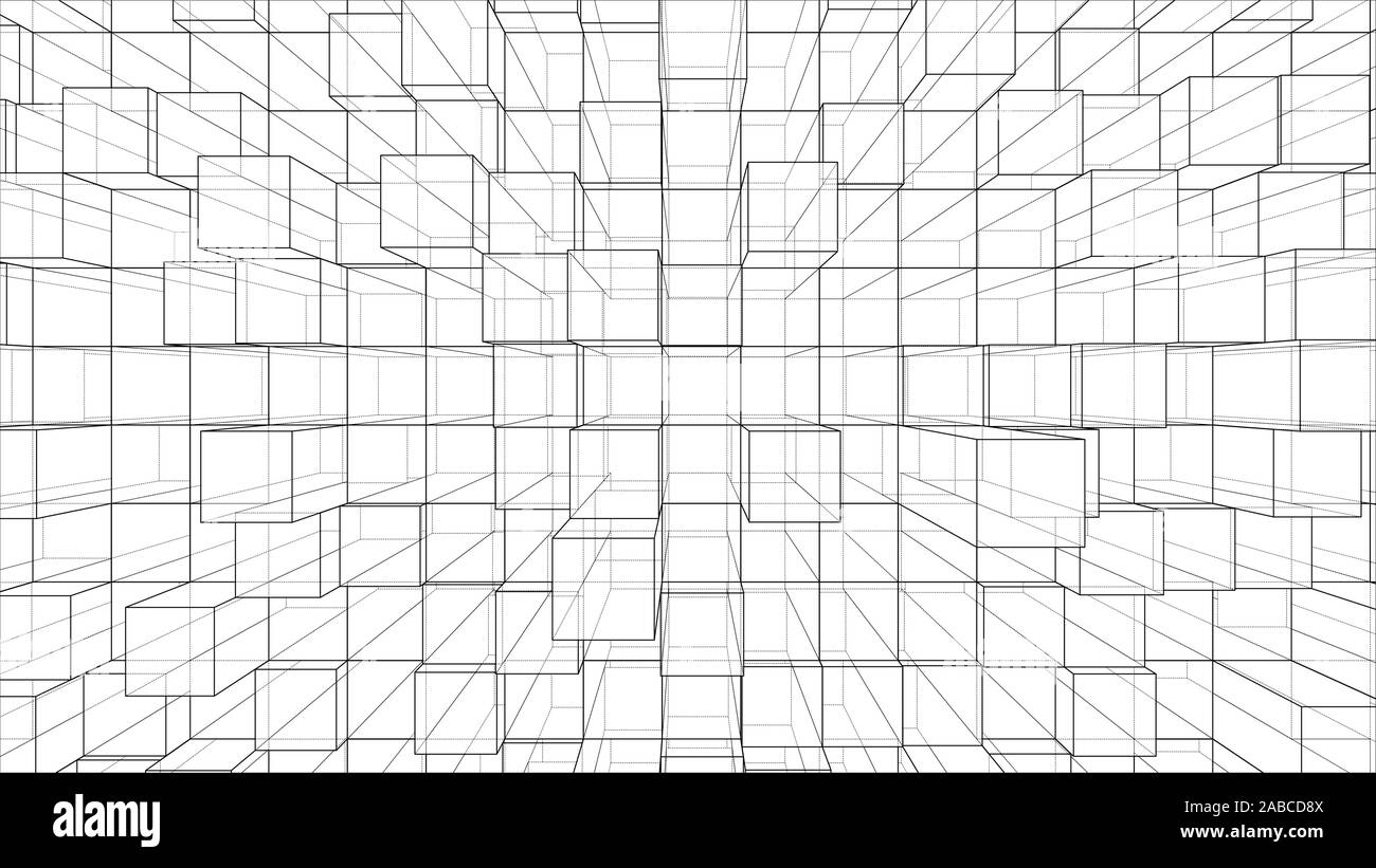 Cube Frame Outline Abstract background of cubes outline. Vector rendering of 3d. Wire ...