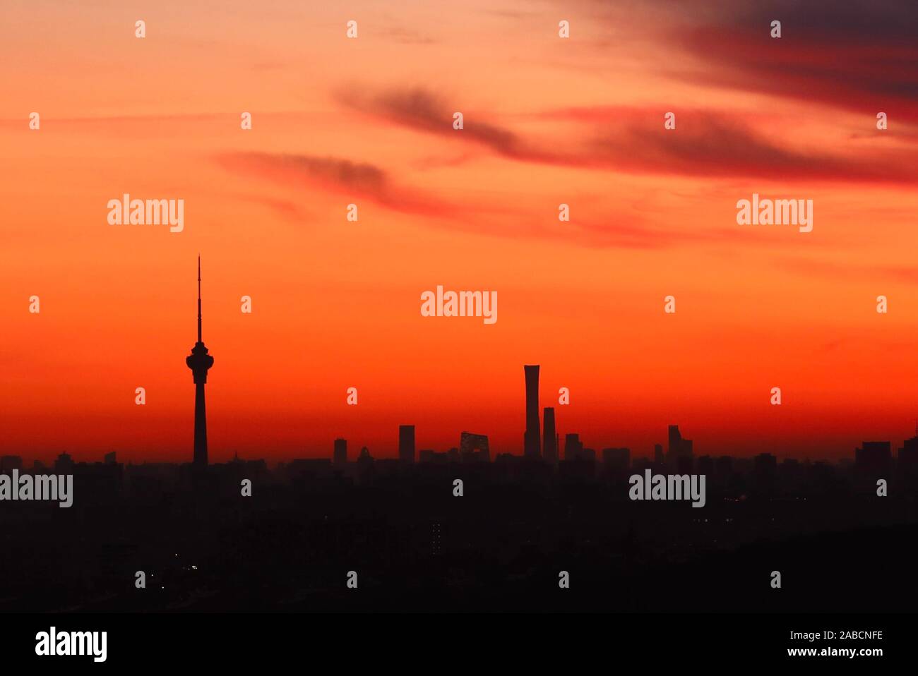 A view from distance of Beijing skyline with the shape of local ...