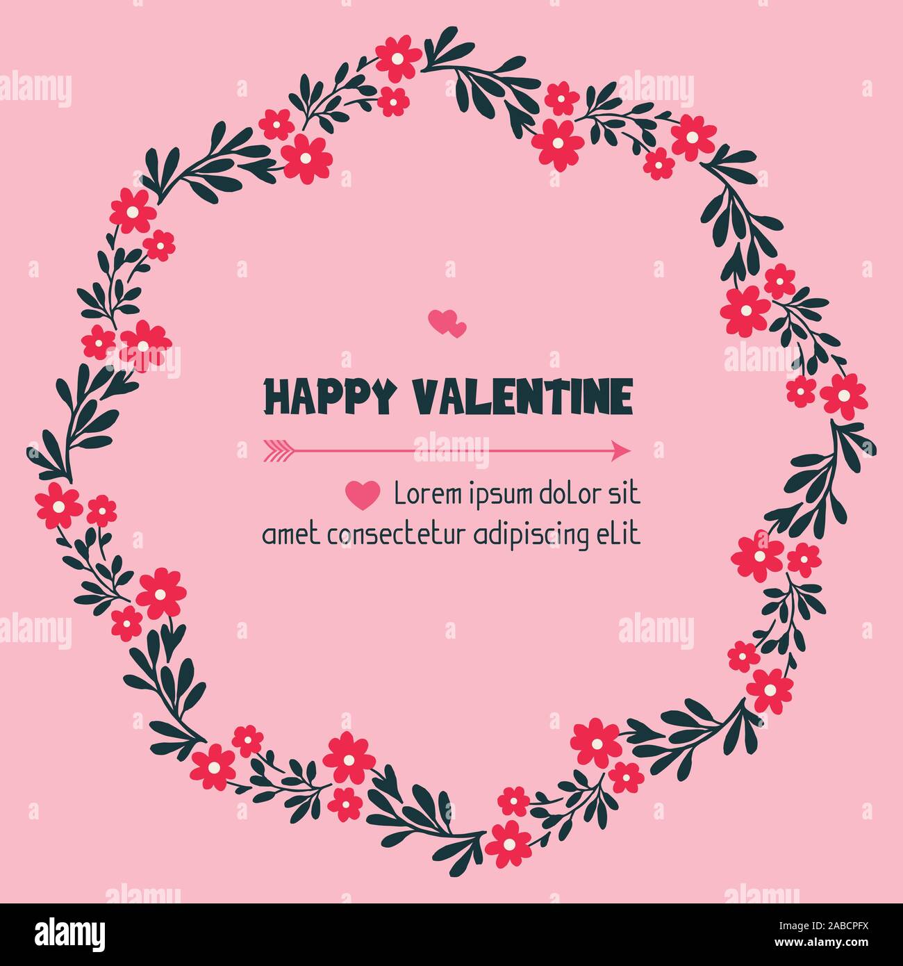 Greeting card ornate of valentine day, with elegant pink flower frame ...