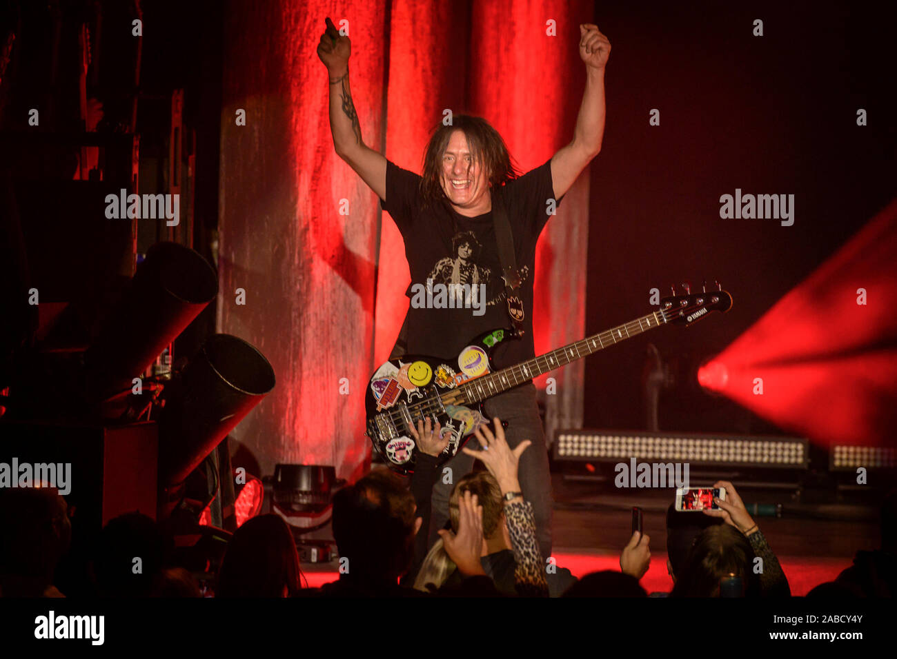TORONTO, CANADA, NOVEMBER 25, 2019:Robby Takac of American rock band Goo Goo Dolls, performs during a sold out show in Toronto. Stock Photo