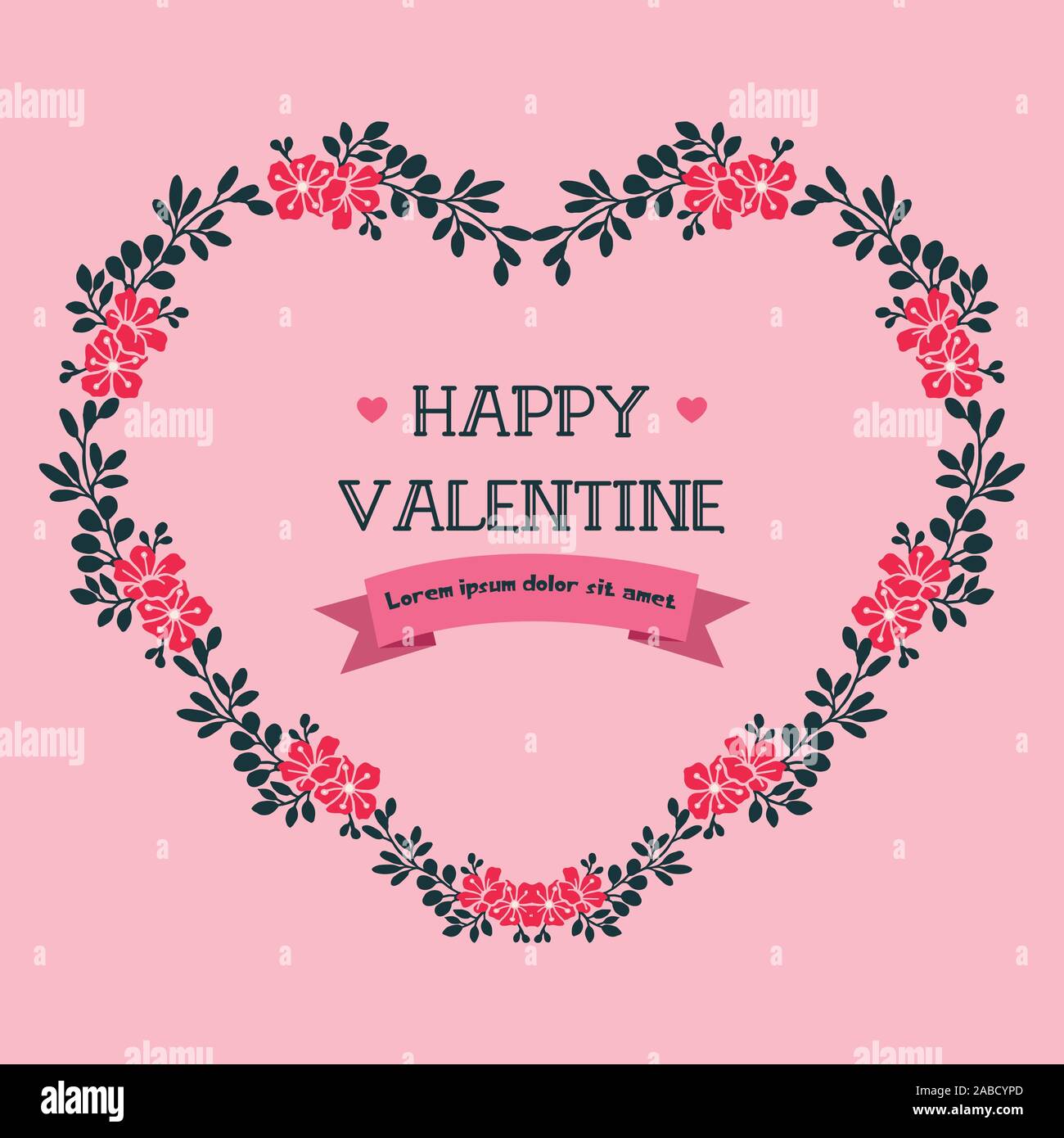 Elegant greeting card happy valentine day, with beautiful pink flower ...