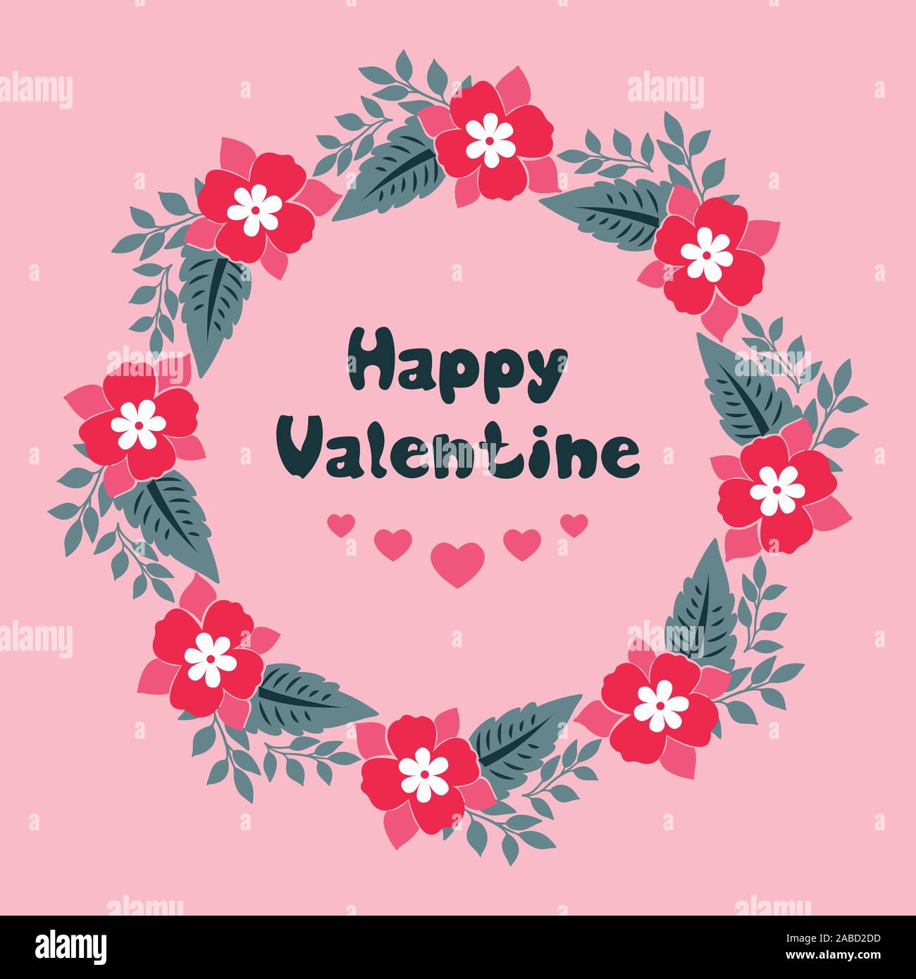 Letter of happy valentine day with elegant pink wreath frame texture ...