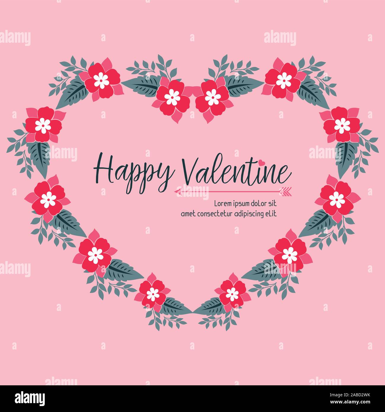 Letter of happy valentine day with elegant pink wreath frame texture ...