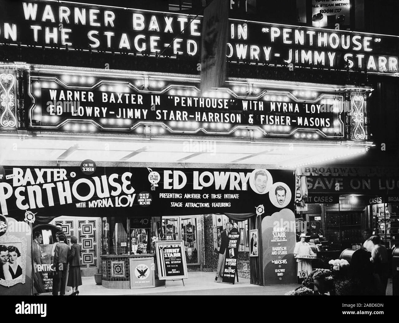 Curated visual reference: Fresh Look at Penthouse Movie Theater Marquee 1933 Stock Photo