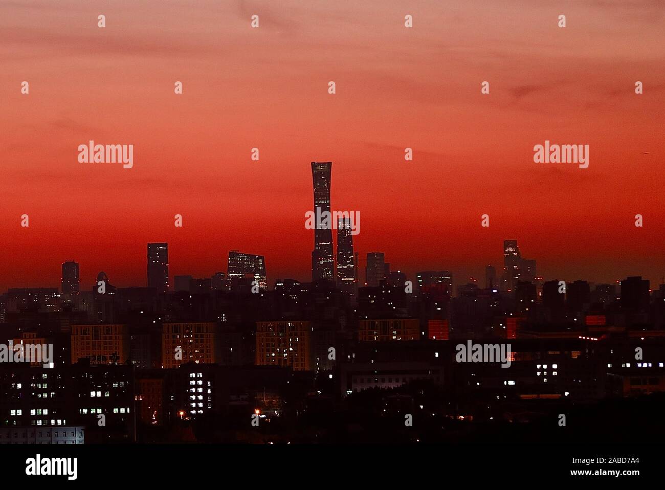 A view from distance of Beijing skyline with the shape of local ...