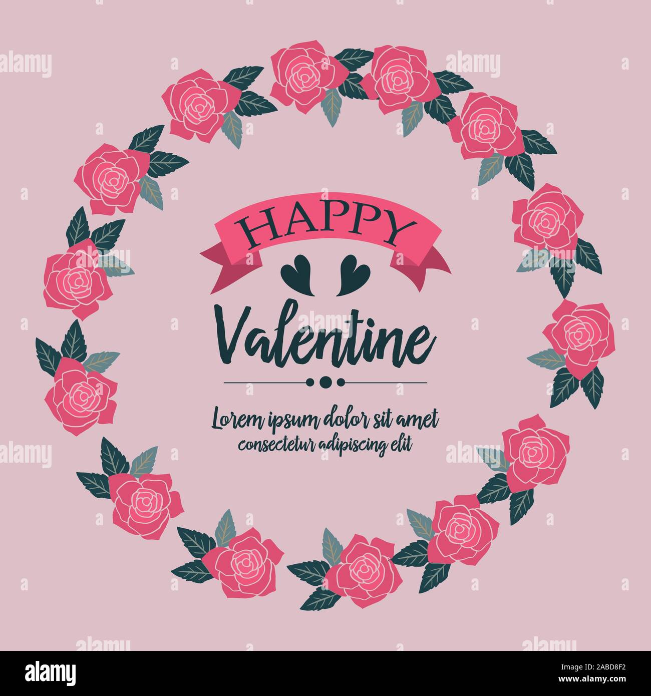 Happy valentine greeting card, with shape of leaf flower frame. Vector ...
