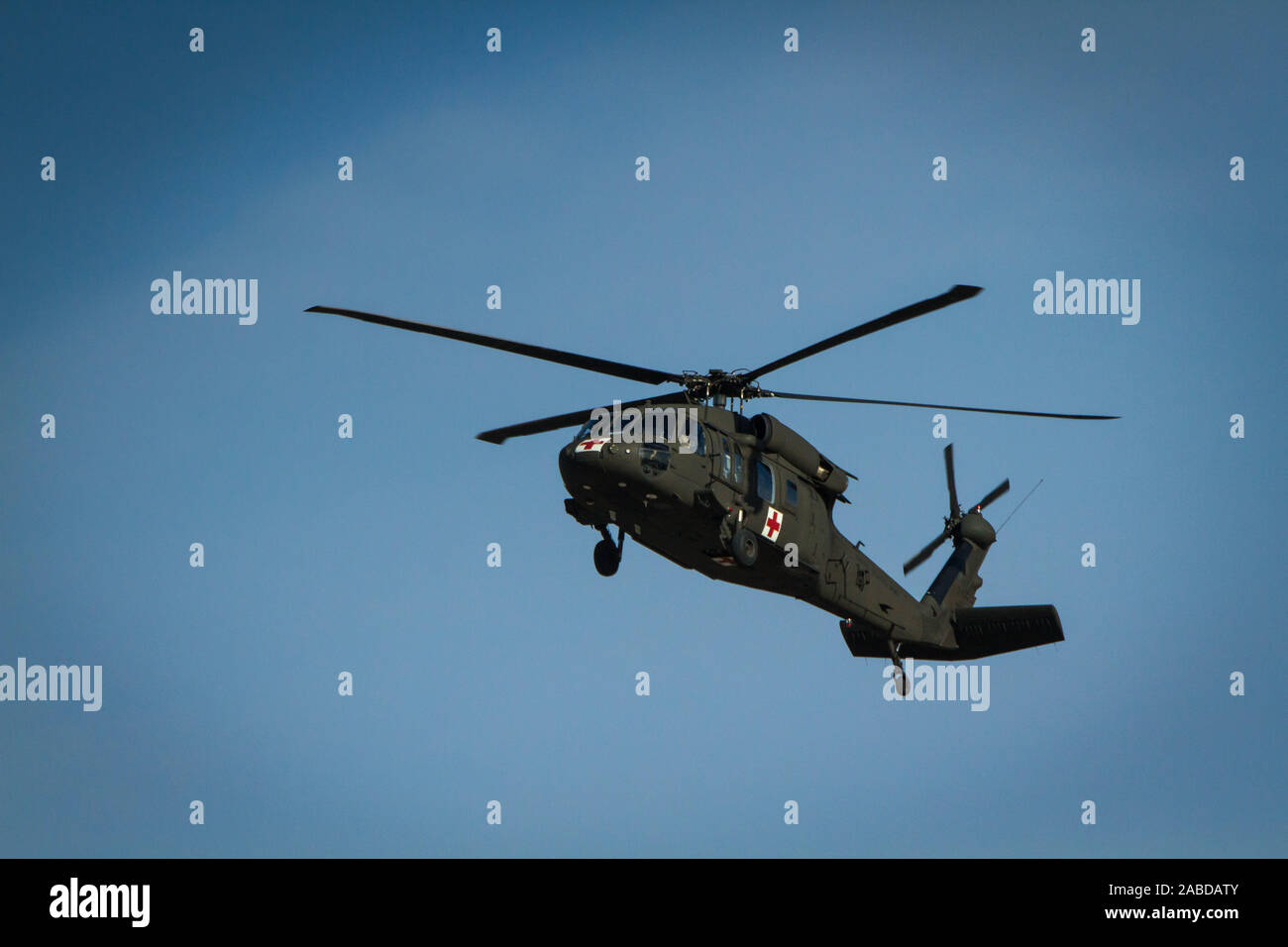 The U.S. Army Medical Department Center and School invited the media to a demonstration of a real world MEDEVAC mission. The overall goal was to showcase what a medical professional experiences in the U.S. Army. The demonstration was held at MacArthur Field, Joint Base San Antonio, Fort Sam Houston, TX, 04JAN18. (U.S. Army photo by Francis S. Trachta/Released) Stock Photo