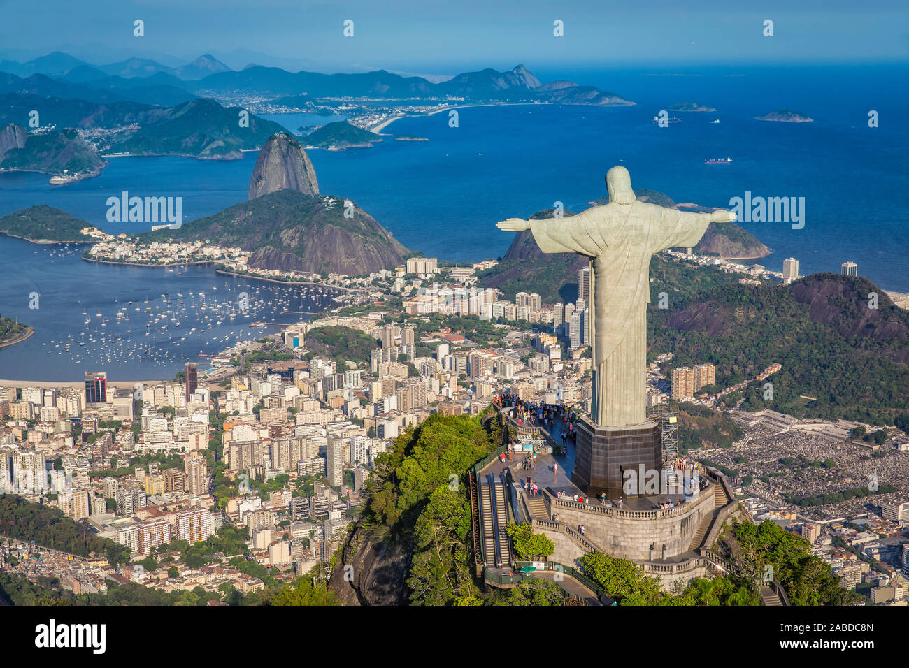 Aerial panorama of Botafogo Bay and Sugar Loaf Mountain, Rio De Janeiro, Brazil Stock Photo