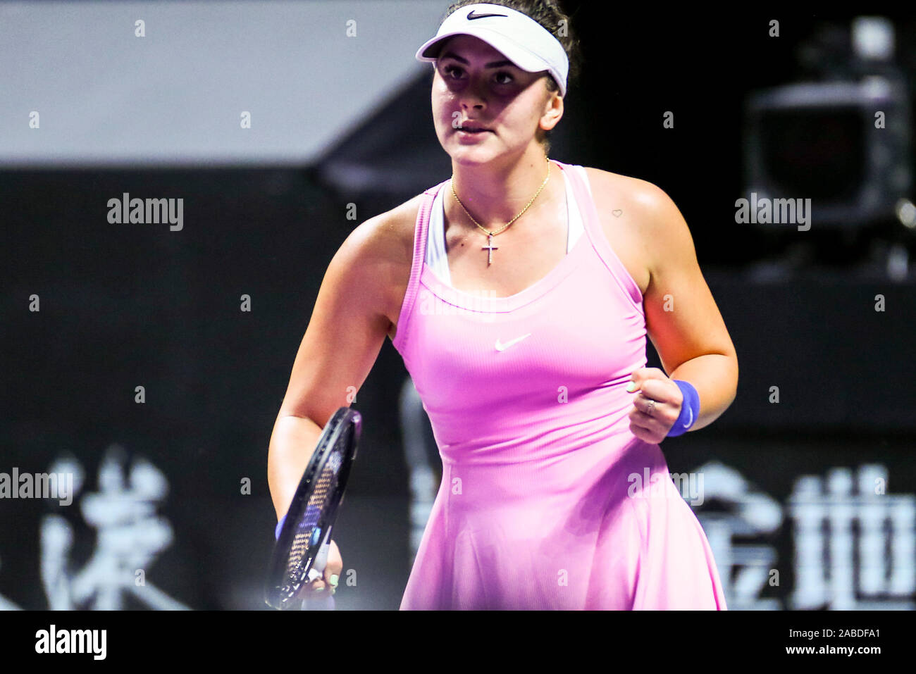 Canadian professional tennis player Bianca Andreescu competes against  Romanian professional tennis player Simona Halep during a group match of WTA  Fin Stock Photo - Alamy