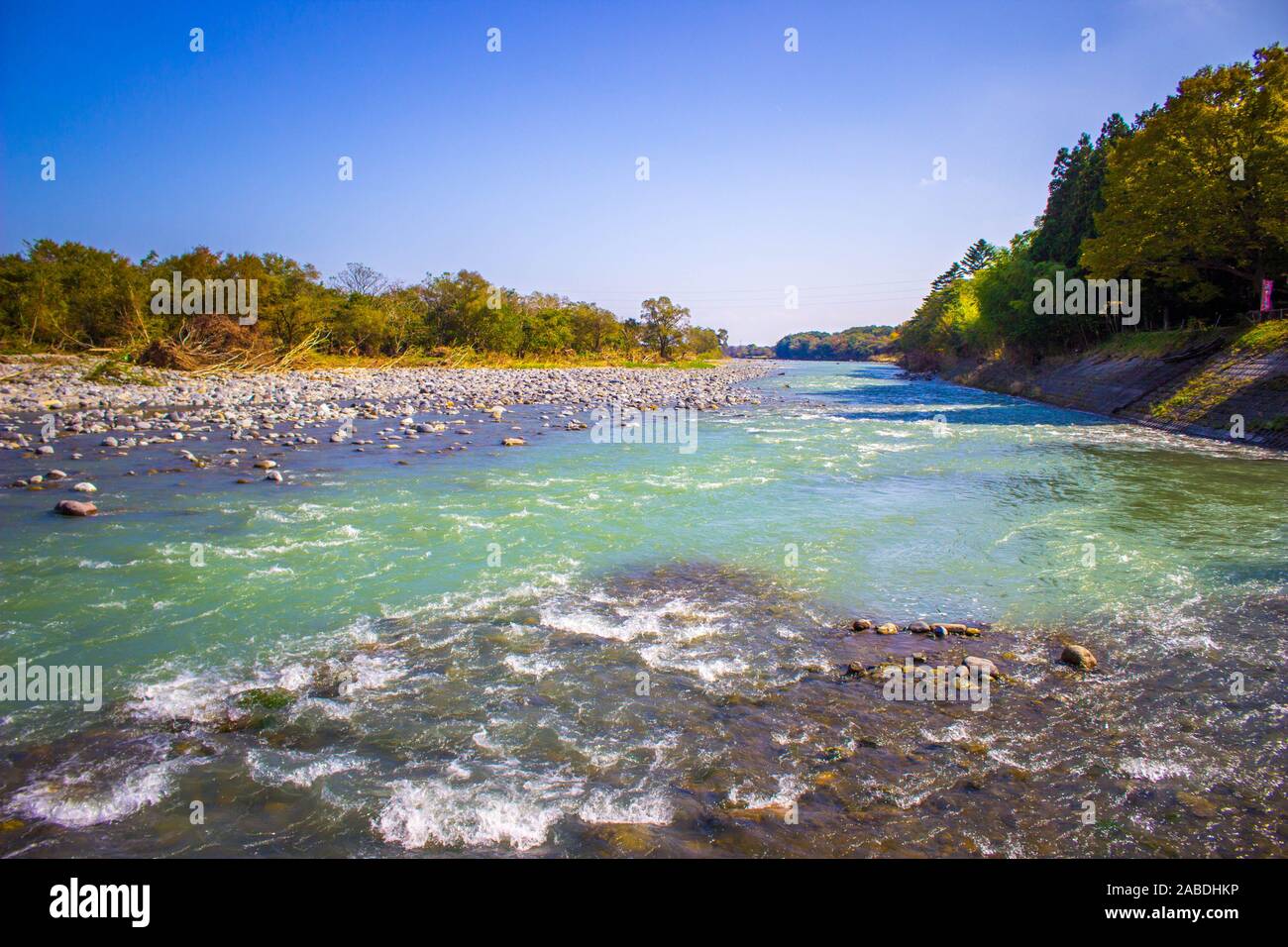 Kinugawa in Tochigi Japan.The river of Kinugwa.Tochigi,Nikko.In autumn there is a tradition of catching and eating Sweetfish Stock Photo