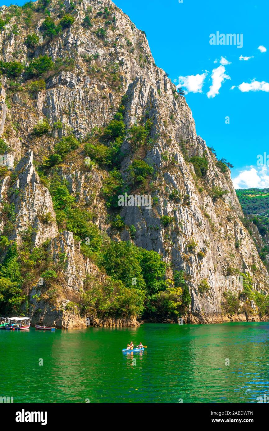 Skopje Macedonia August 8 2019 View Of Matka Canyon Mat Is Most Beautiful Touristic Attraction Near Skopje People Kayaking On Landscape Stock Photo Alamy