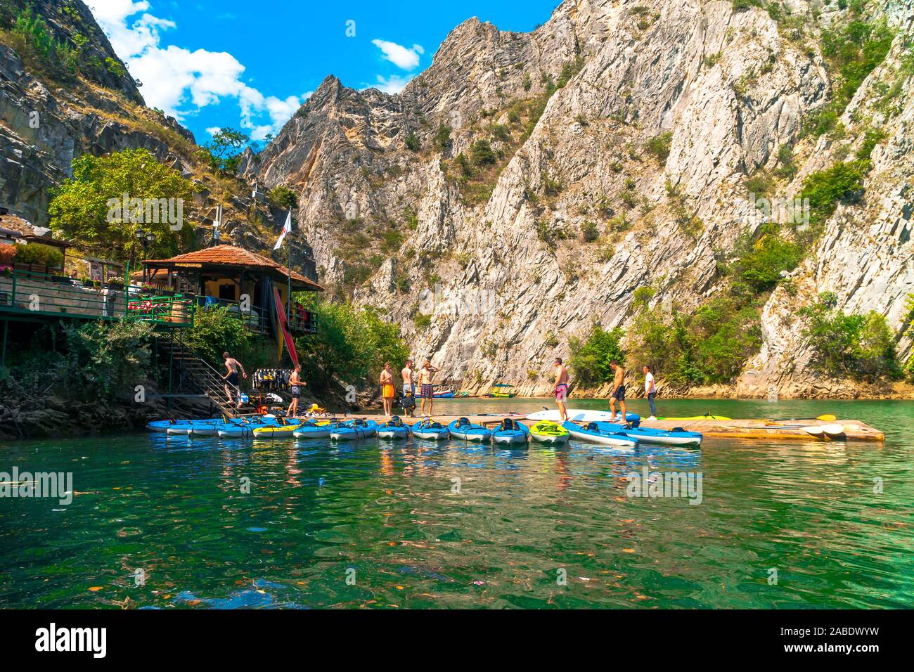 SKOPJE, MACEDONIA - AUGUST 8, 2019 : View of Matka Canyon. Mat is most  beautiful touristic attraction near Skopje, people kayaking on landscape  Stock Photo - Alamy