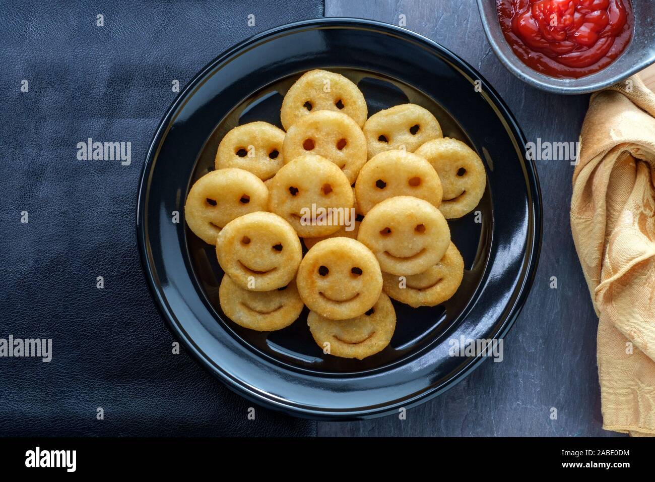 Happy French fried potato smiley faces with ketchup Stock Photo ...
