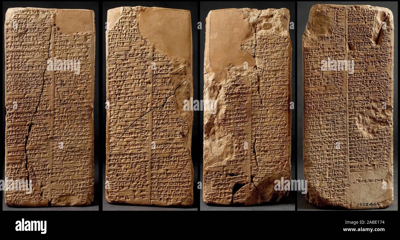 6501. Sumerian King list, cuneiform script document listing Sumerian cities and they rulers. Babylon, c. 2000-1800 BC. Stock Photo