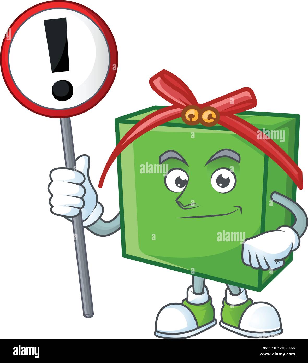 Cartoon style of green gift box with sign in his hand Stock Vector ...
