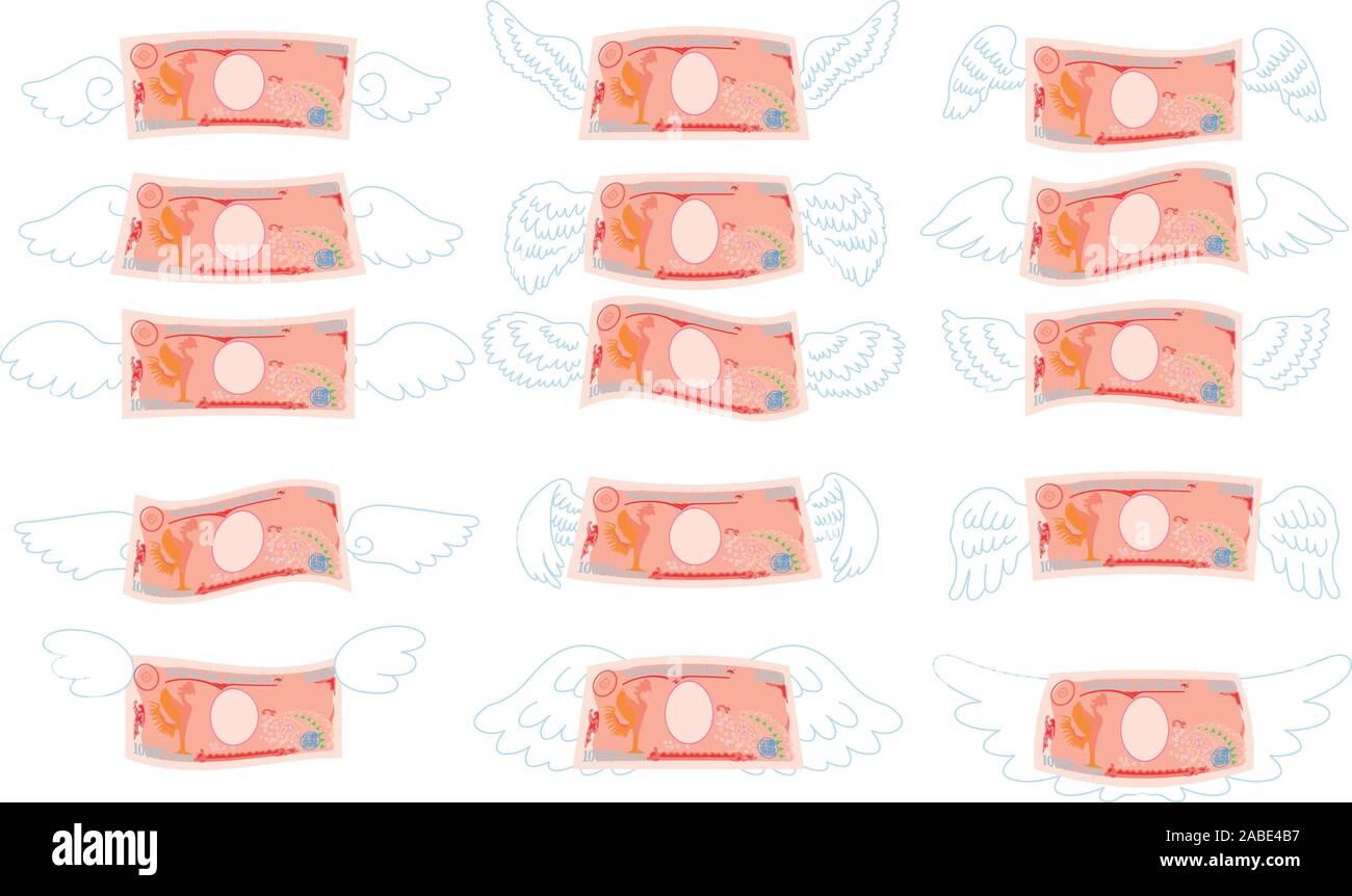 This is a illustration of Feathered Back side of Deformed Japanese 10000 yen note Stock Vector