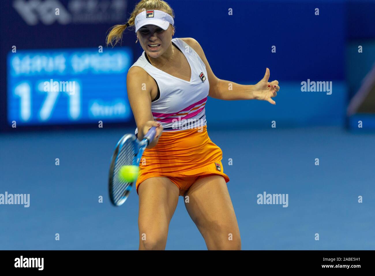 American professional tennis player Sofia Kenin competes against American  professional tennis player Alison Riske during the group stage of 2019 WTA  E Stock Photo - Alamy