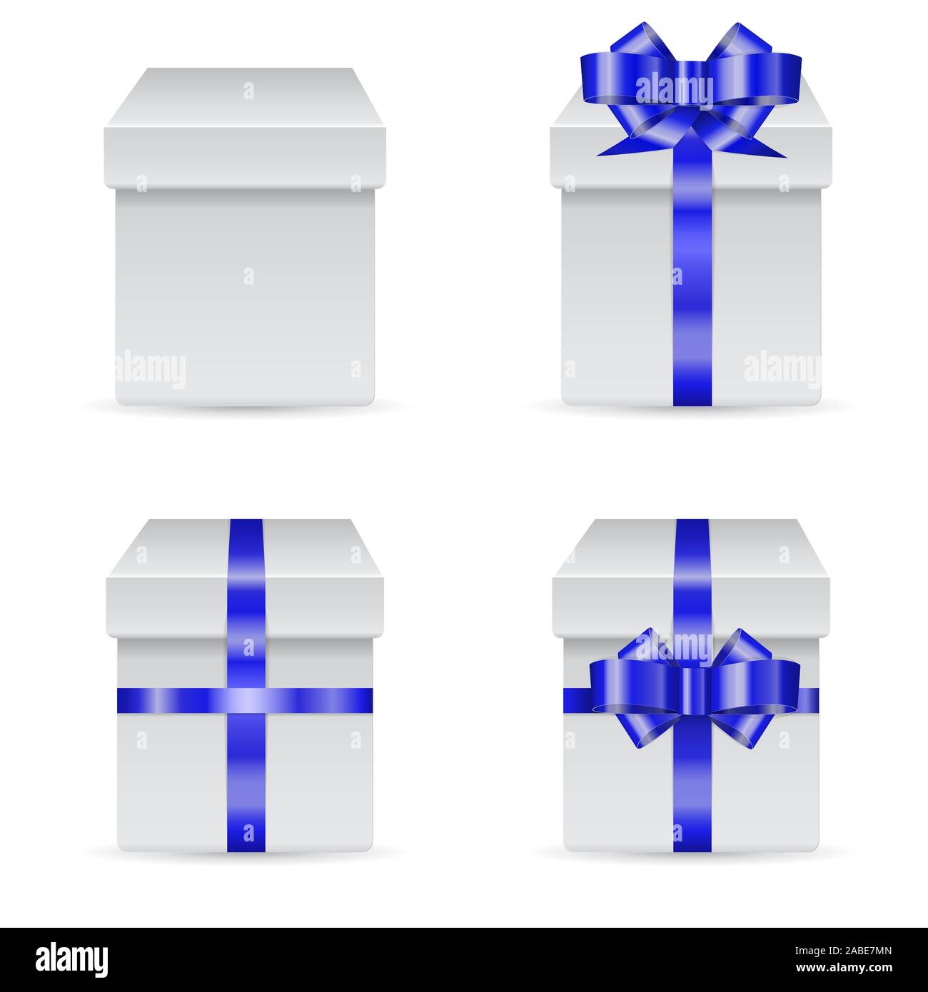 Vector set of holiday boxes with blue bows and ribbons for greeting ...